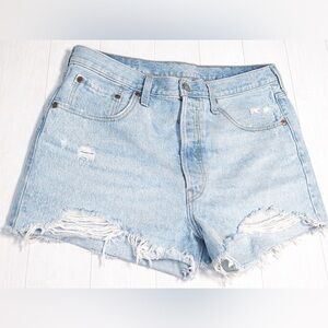 Levi's Light Blue Ripped Denim Shorts